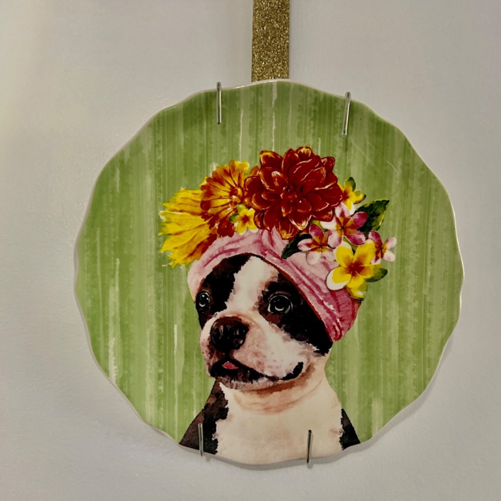 Pier 1 Boston Terrier Floral Headband Side Salad Plate Dogs Canine Replacement